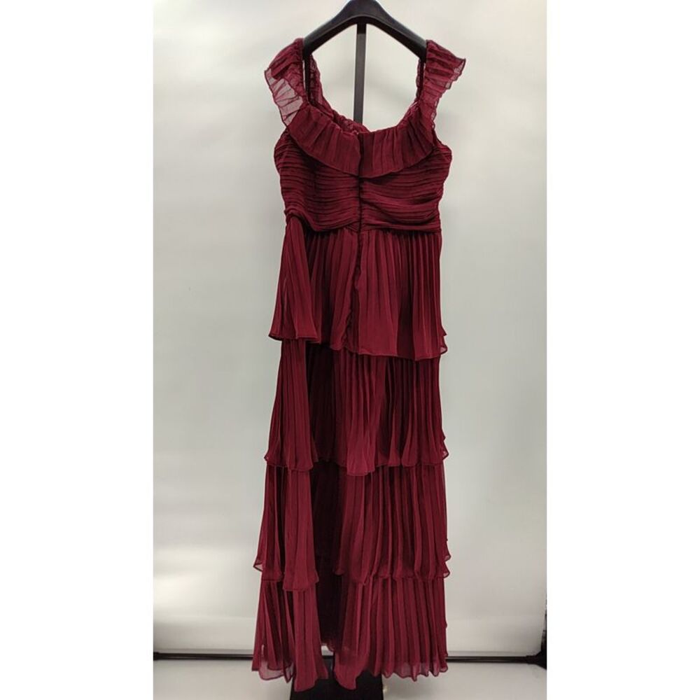 Lulu's Off-Shoulder Tiered Pleated Maxi Dress in Wine - Picture 3 of 3